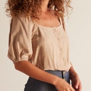 The Odells prairie blouse top Square Neck Sabbia puff sleeve boho coquette tan L